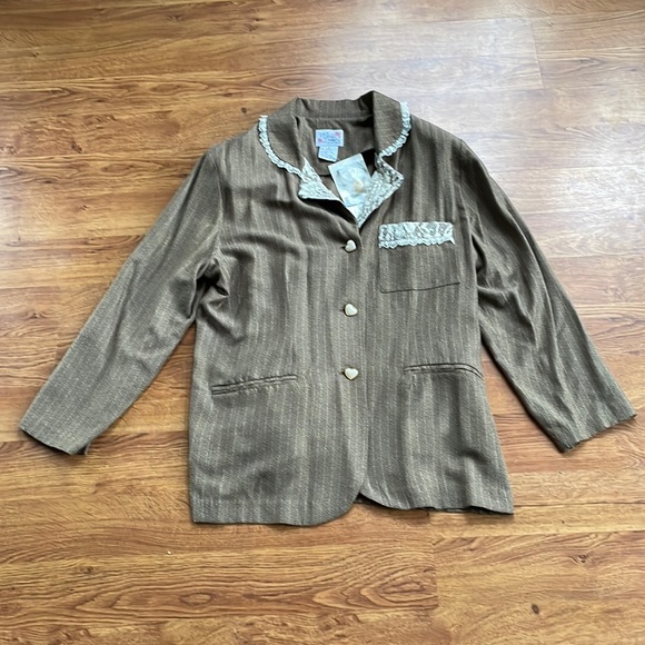 Lacy Afternoon by Shell Kepler Vintage 80s Lace Suit Jacket Shoulder Pads Sz 1X - Picture 1 of 8